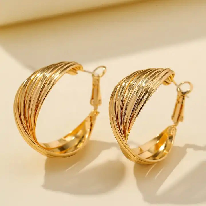 18K Gold Plated Twisted Rope Round Hoop Earrings