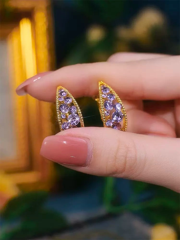 Light purple diamond luxury earrings(gold plated)