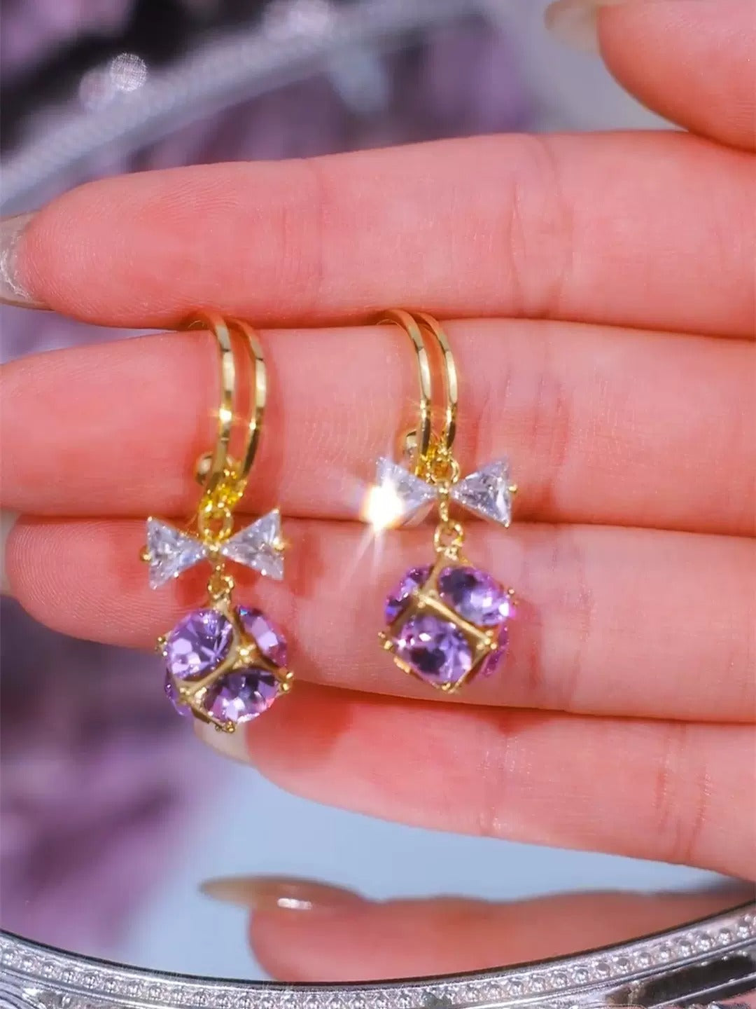 water cube zircon earrings(24k gold plated)