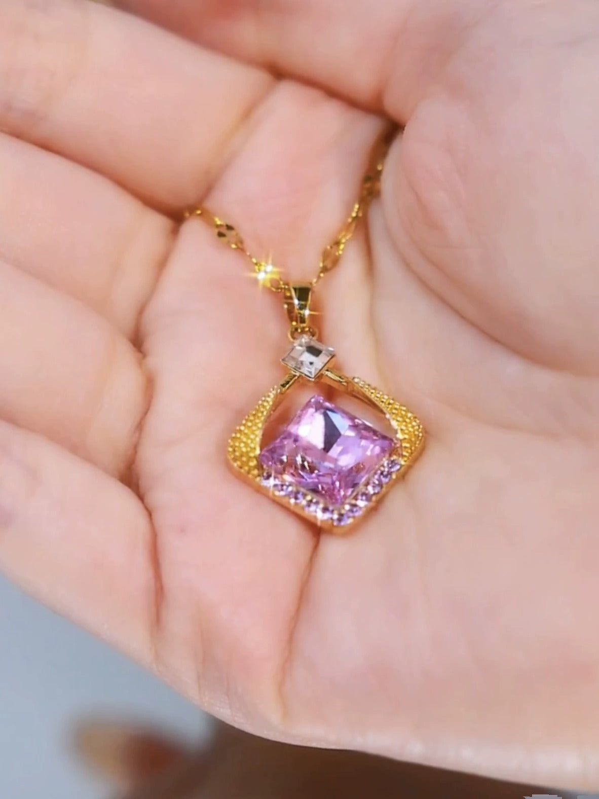 Purple diamond necklace(18k gold plated)