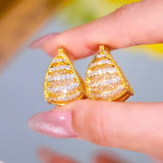 Heavy duty diamond zircon earrings(24k gold plated)