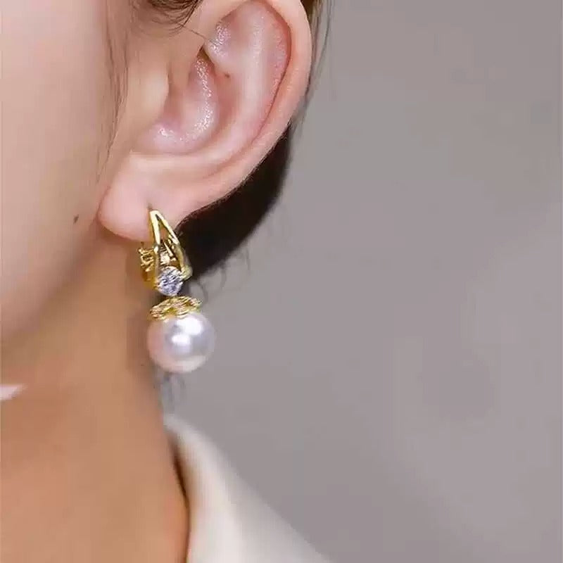 Unique pearl zircon earrings(18k gold plated)