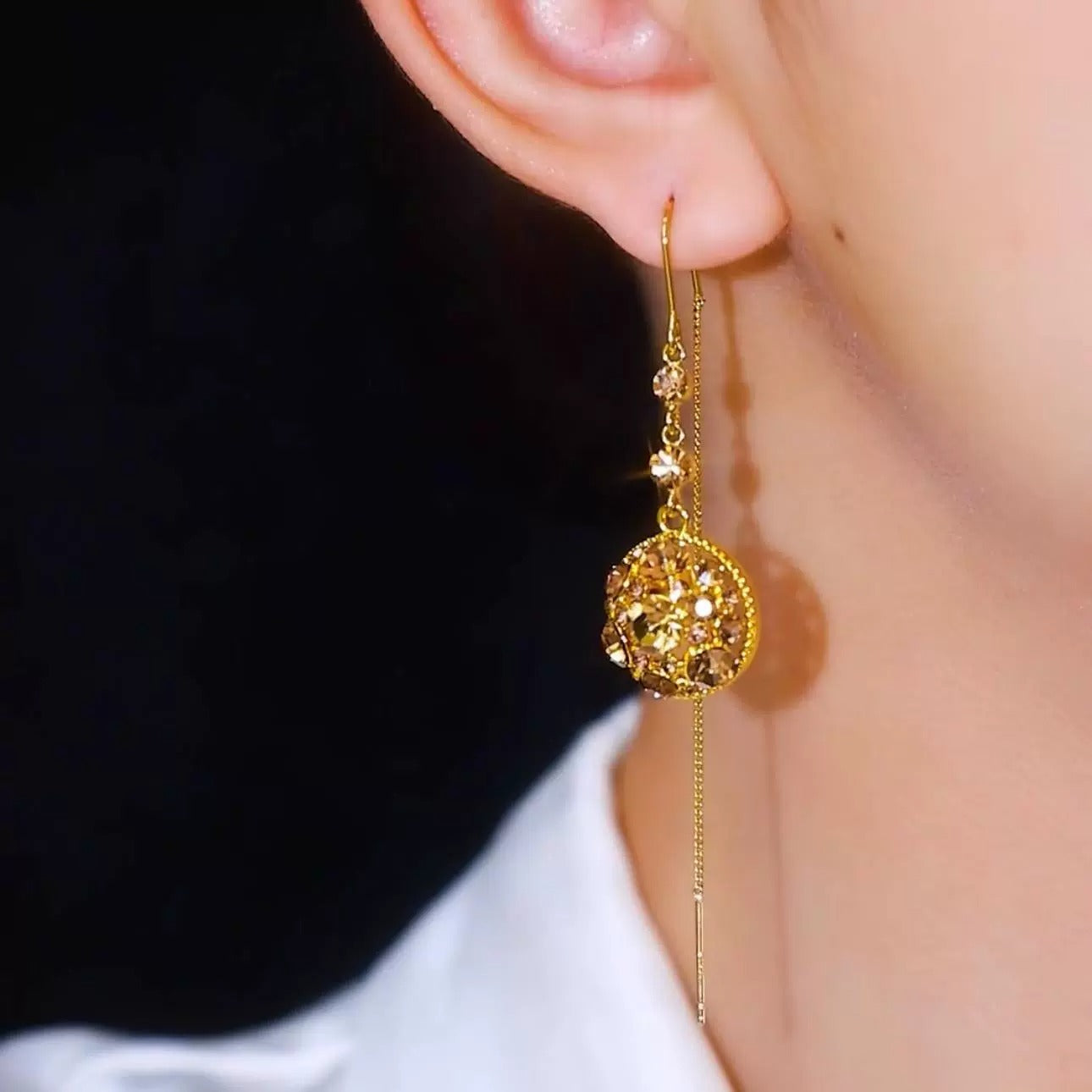 Long tassel zircon earrings(18k gold plated)