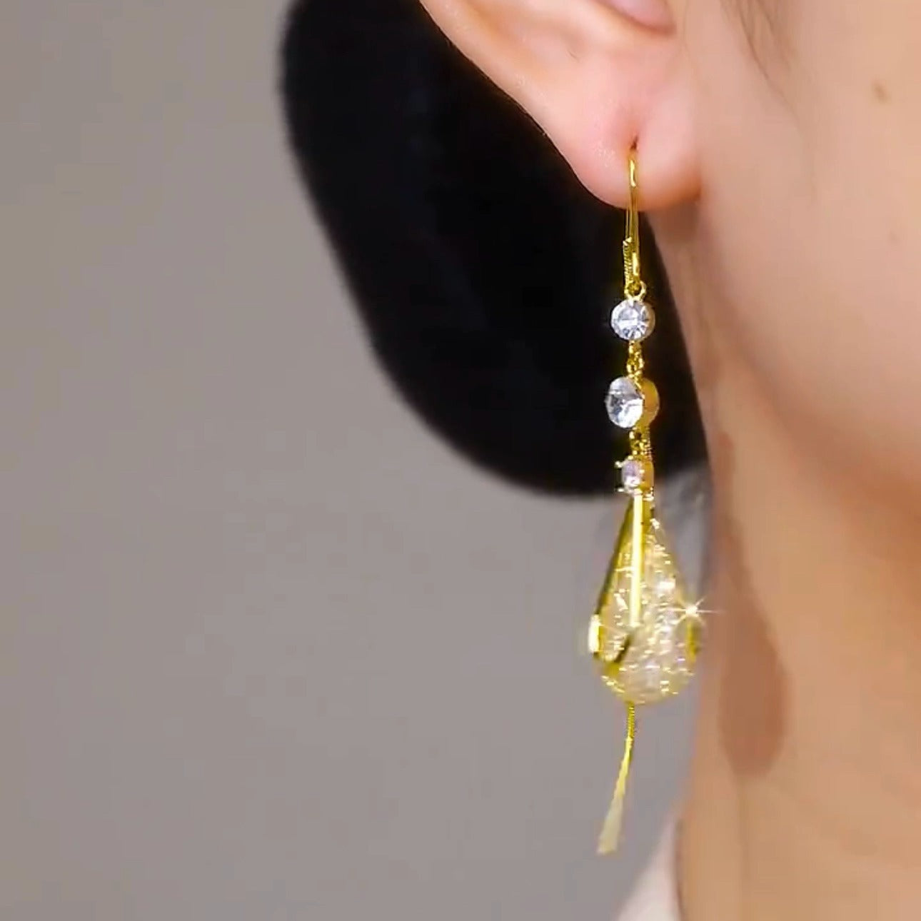 Mesh crystal tassel earrings(24k gold plated)