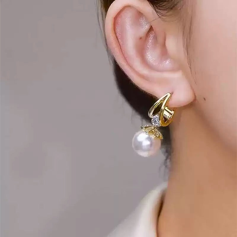 Unique pearl zircon earrings(18k gold plated)