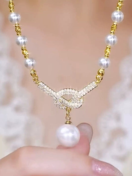 Full diamond pearl necklace(GOLD PLATED)