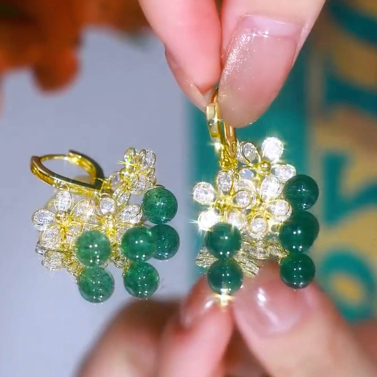 High-grade green zircon flower earrings