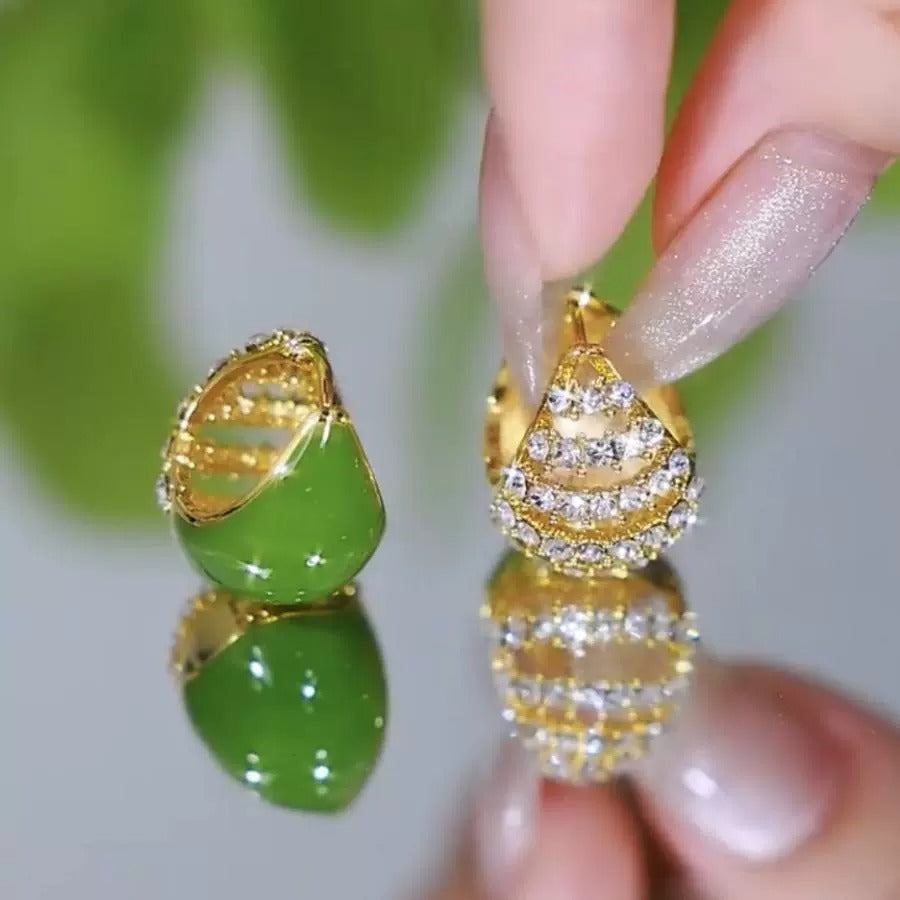 Green diamond earrings(18k gold plated)