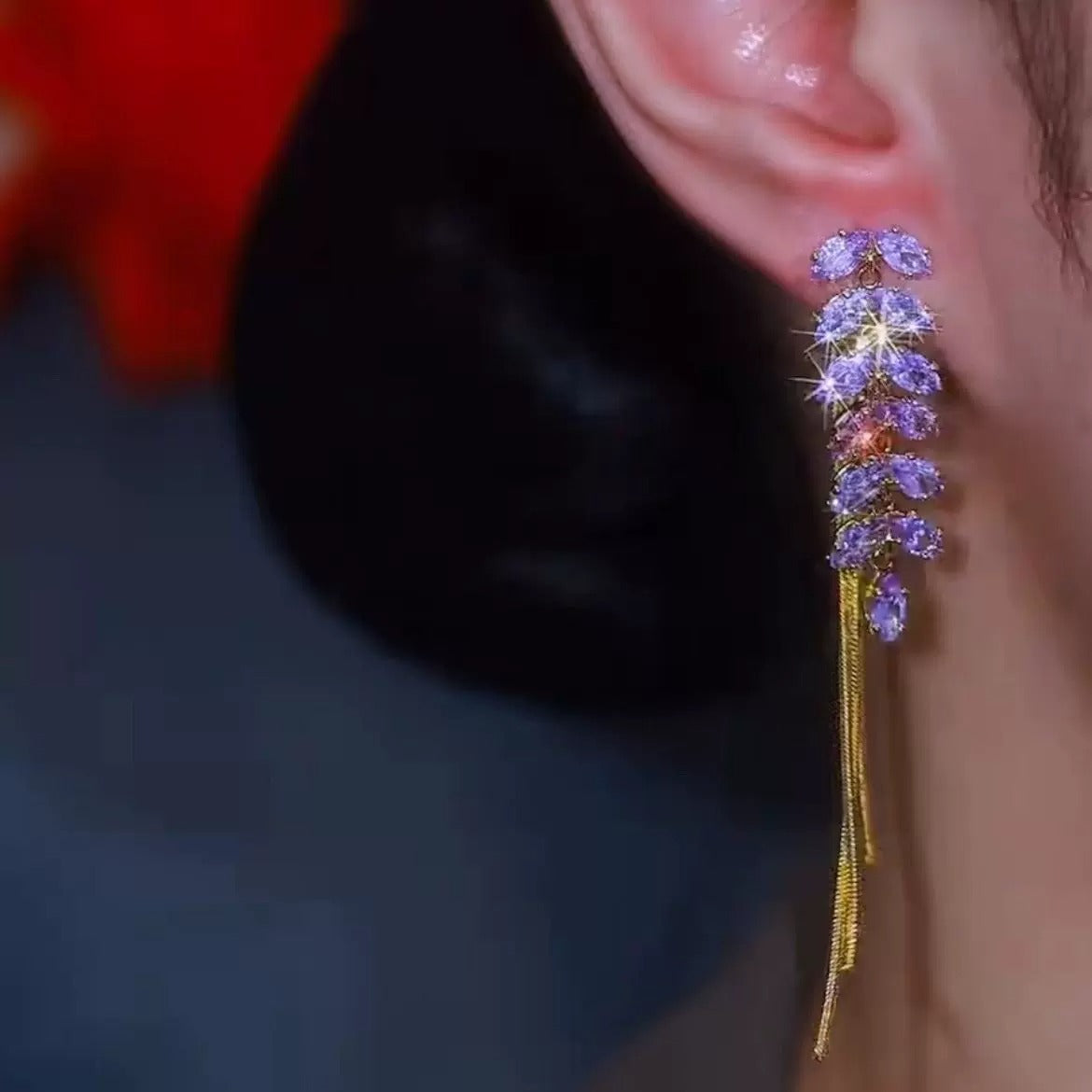 High end zircon tassel earrings(18k gold plated)