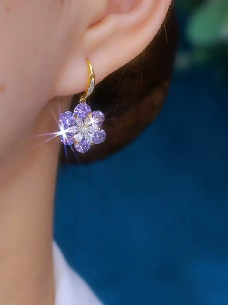 zircon flower earrings(s925 sterling silver)