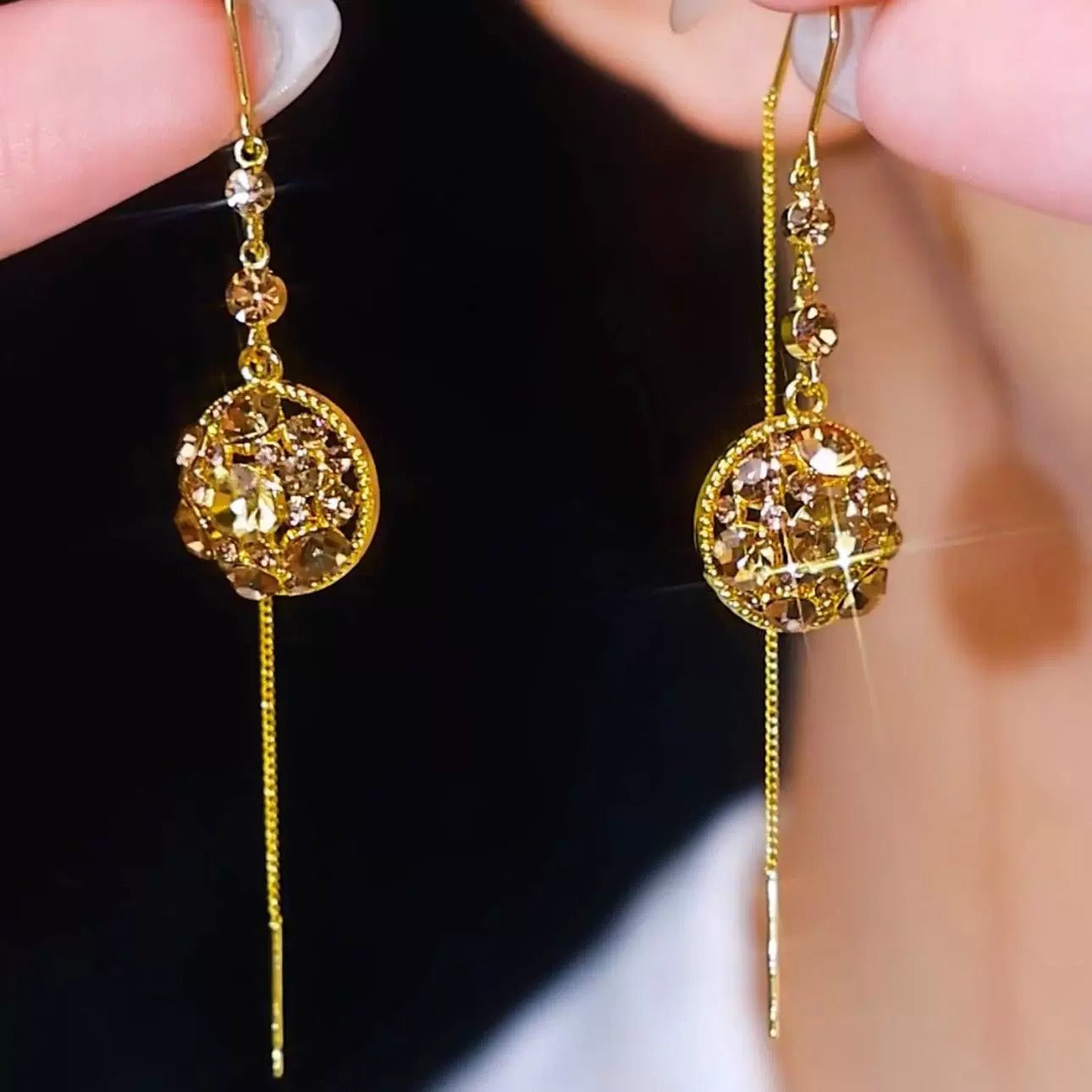 Long tassel zircon earrings(18k gold plated)