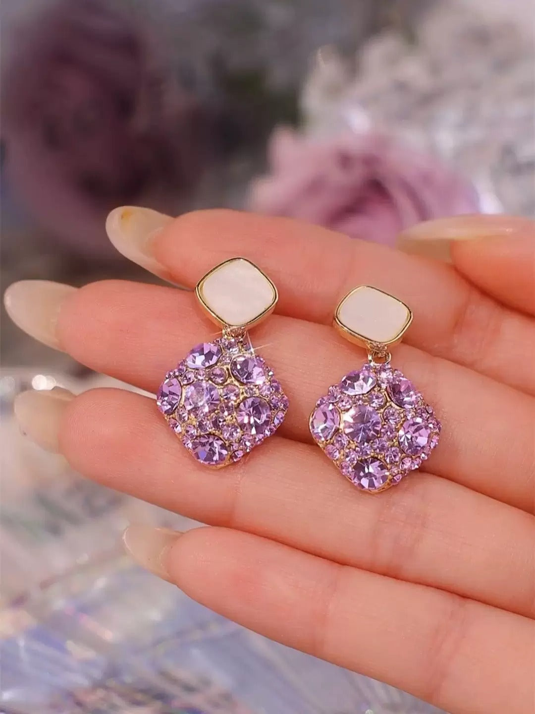 Lavender zircon earrings(s925 sterling silver)