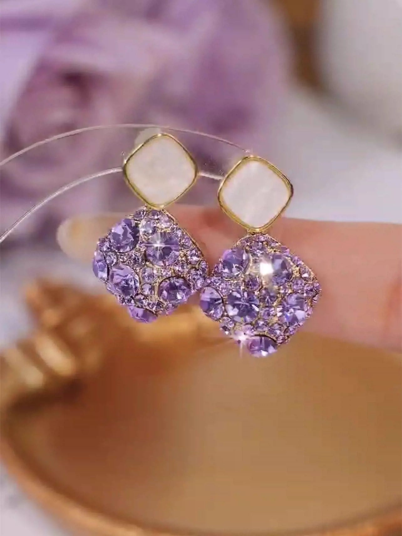 Lavender zircon earrings(s925 sterling silver)