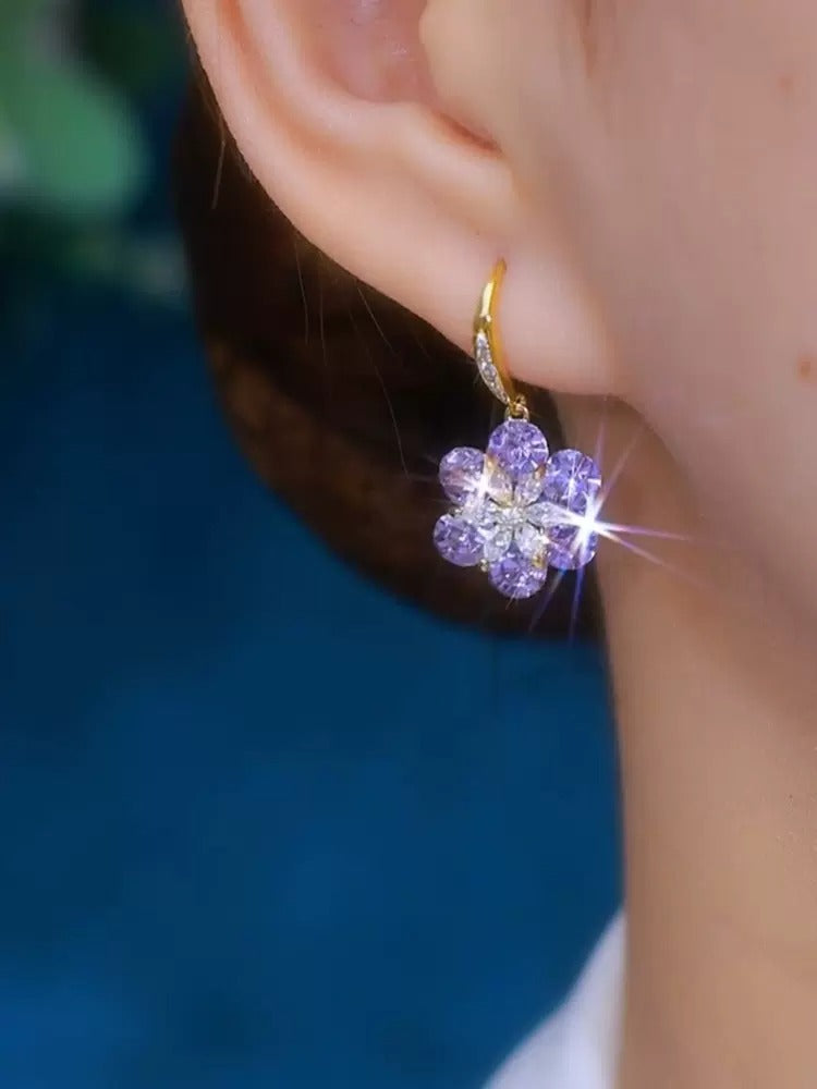 zircon flower earrings(s925 sterling silver)