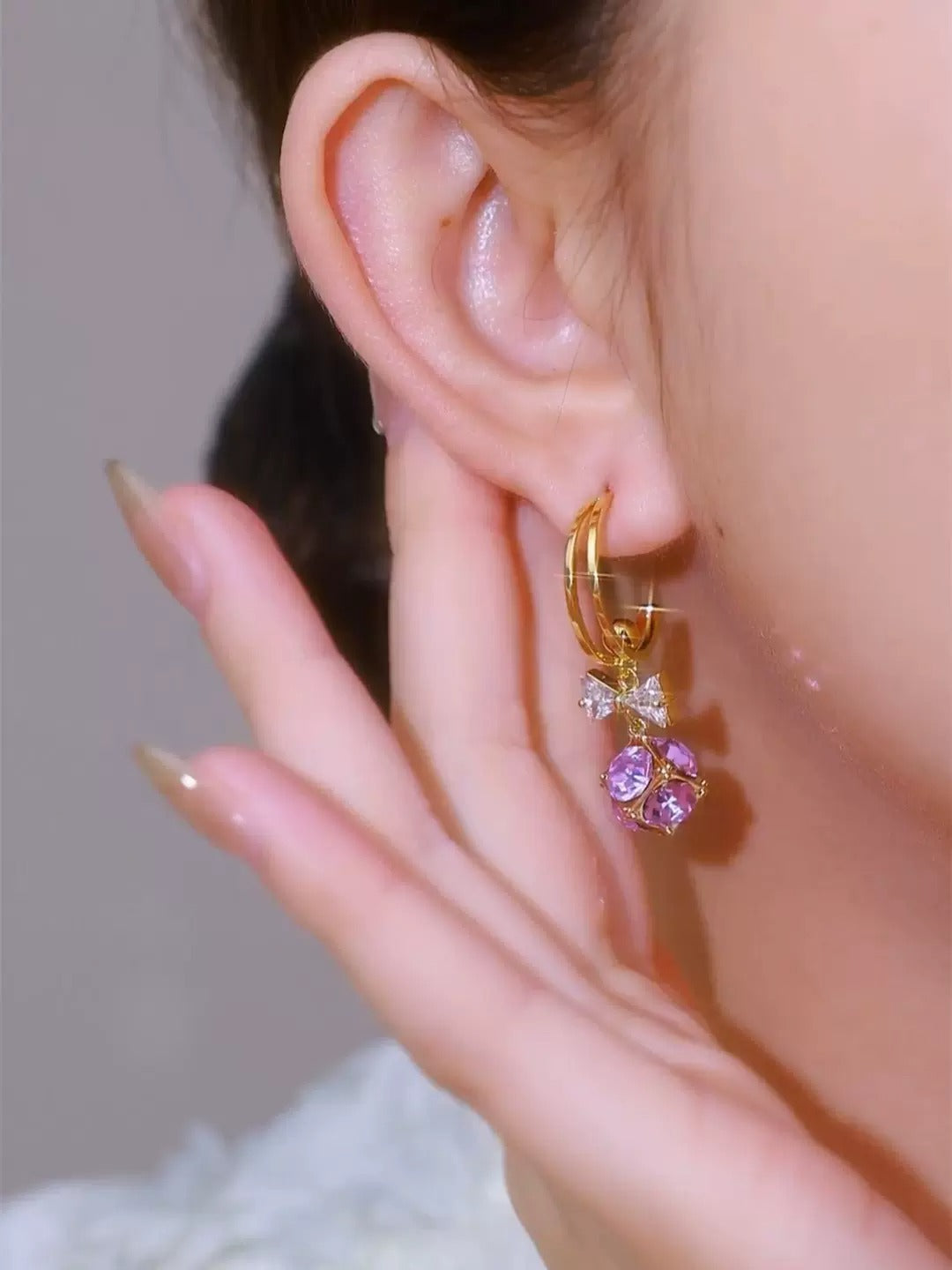 water cube zircon earrings(24k gold plated)