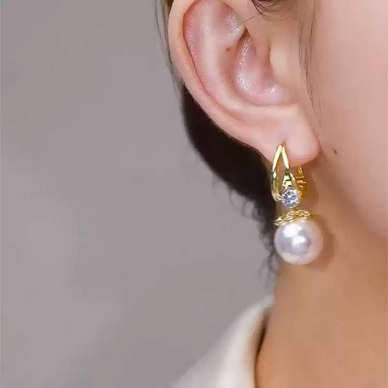 Unique pearl zircon earrings(18k gold plated)