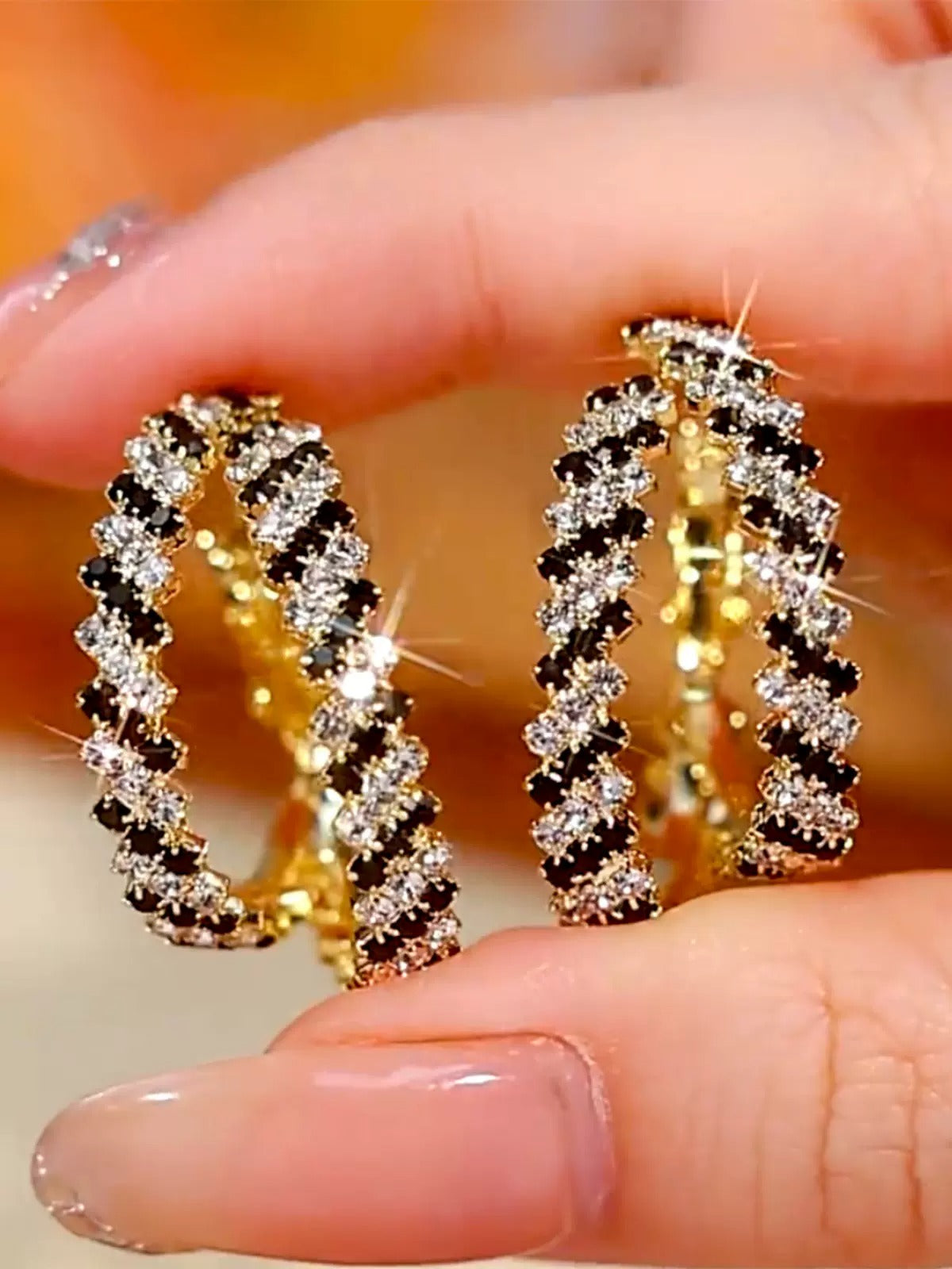 Micro-diamond striped earrings(gold plated)