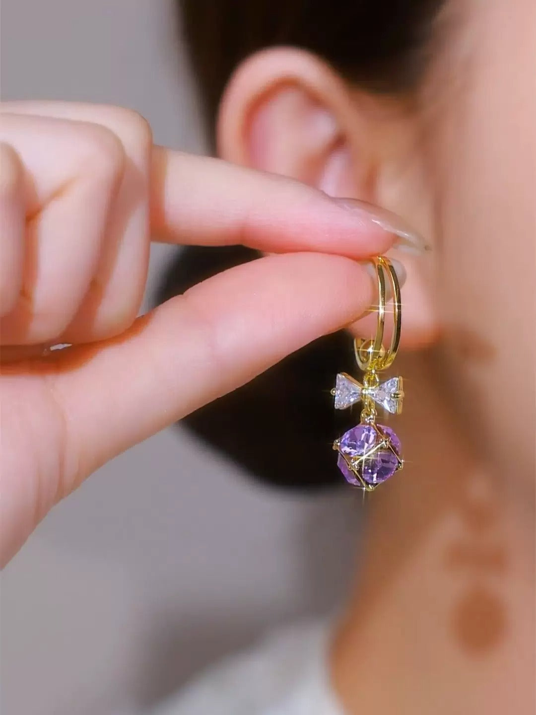 water cube zircon earrings(24k gold plated)