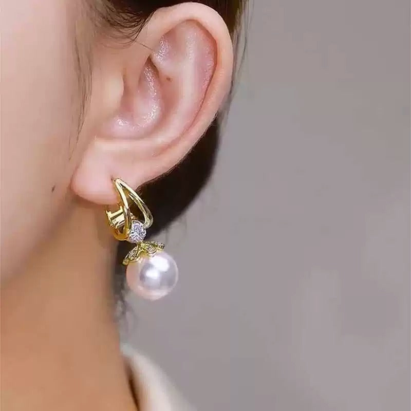 Unique pearl zircon earrings(18k gold plated)