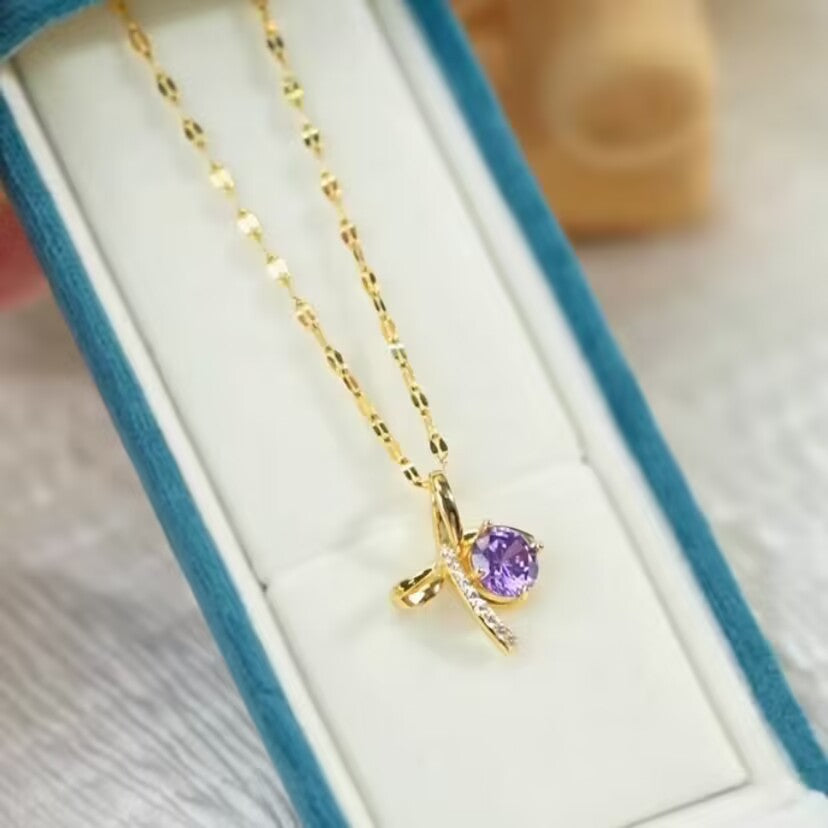 18K Gold-Plated Purple Diamond Necklace