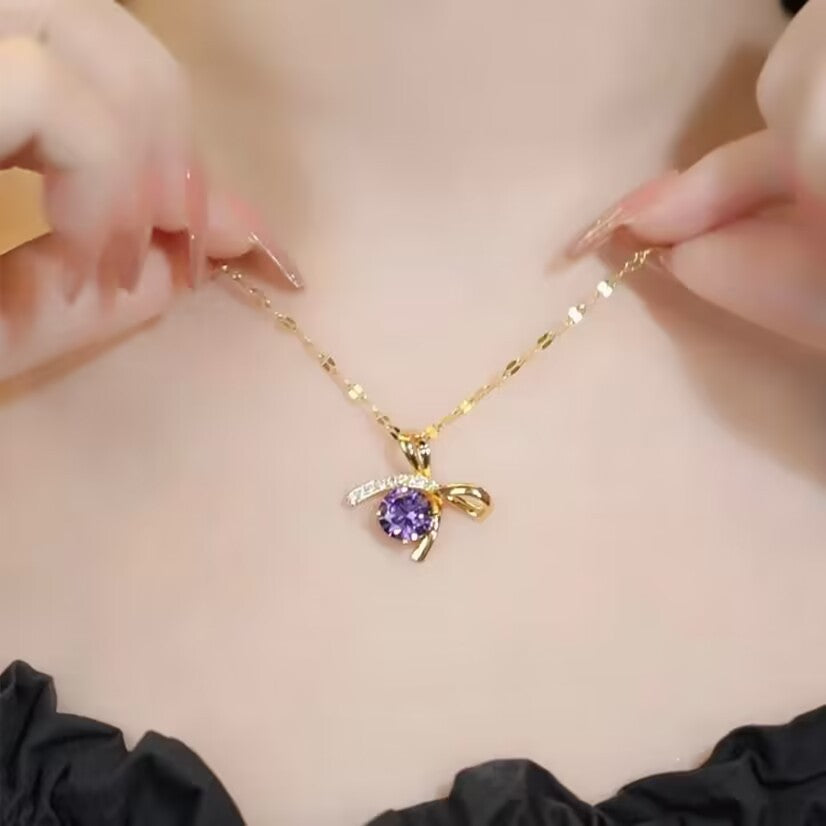 18K Gold-Plated Purple Diamond Necklace