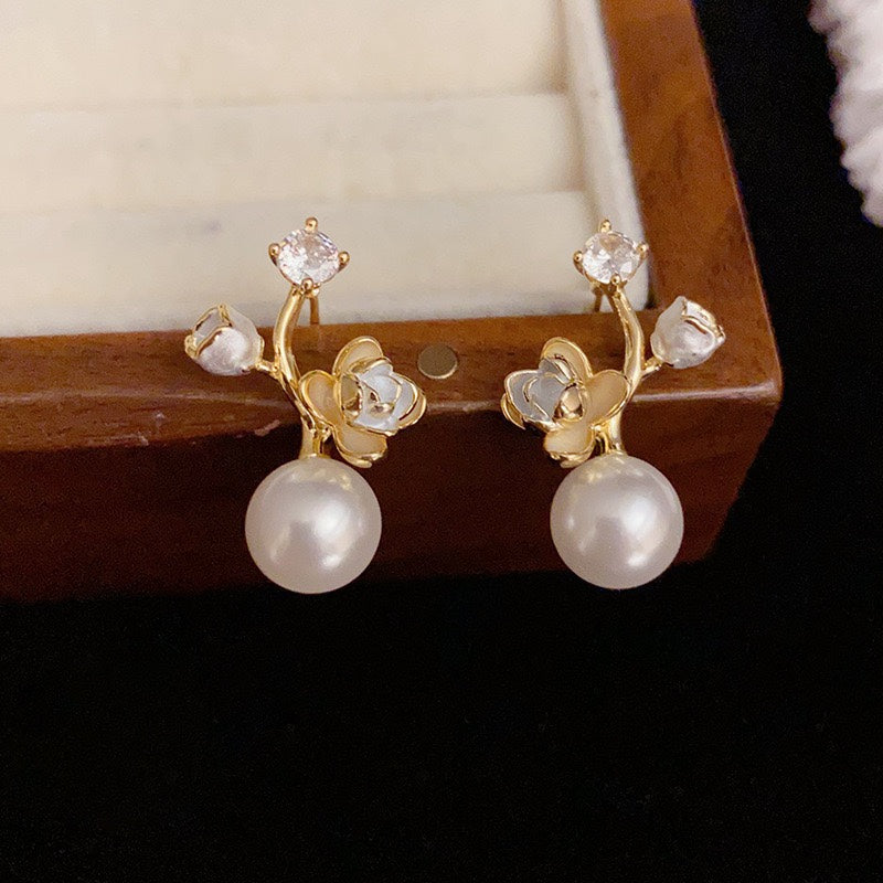 flower pearl earrings 925 silver needle