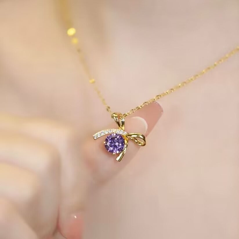 18K Gold-Plated Purple Diamond Necklace