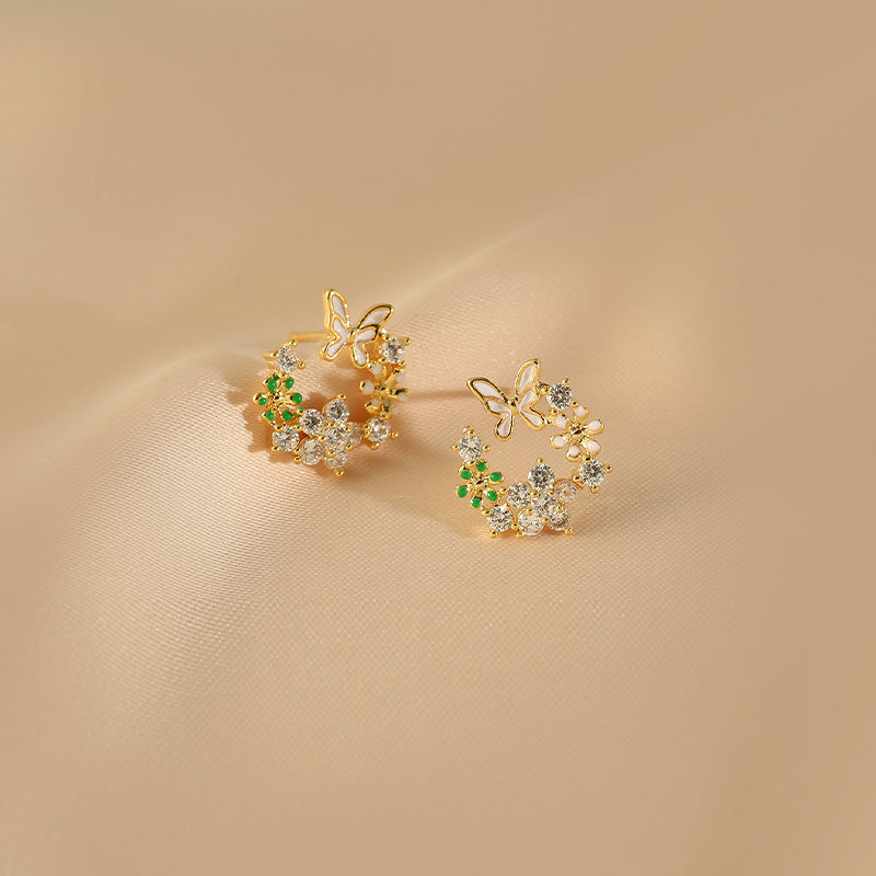 Flower trace butterfly earrings