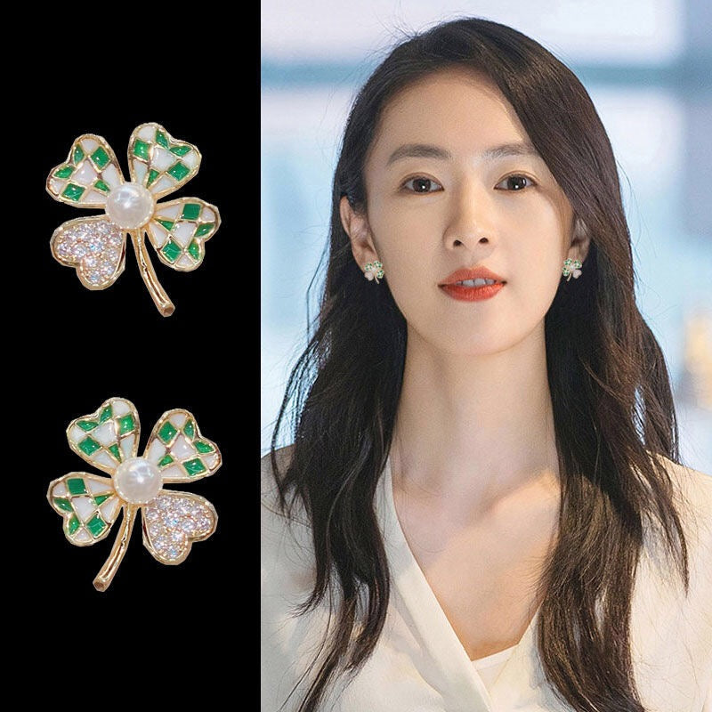 trendy four-leaf clover earrings