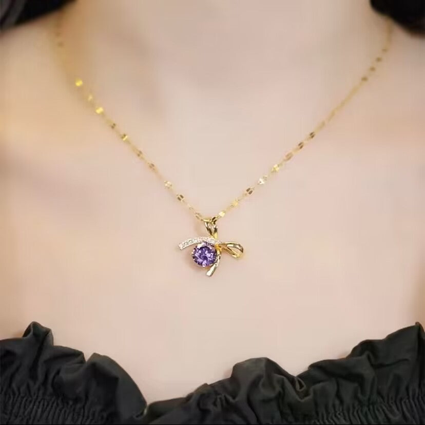 18K Gold-Plated Purple Diamond Necklace