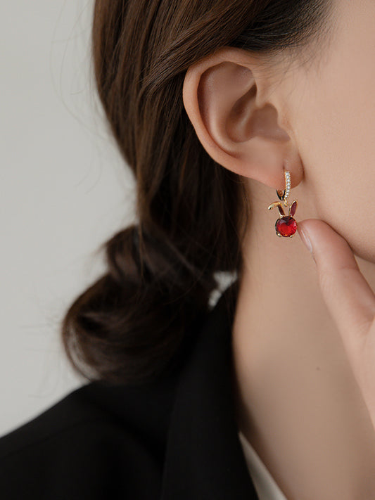 luxurious red rabbit earrings