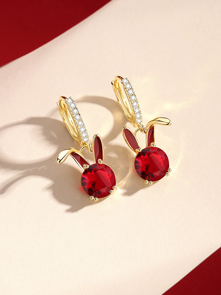 luxurious red rabbit earrings