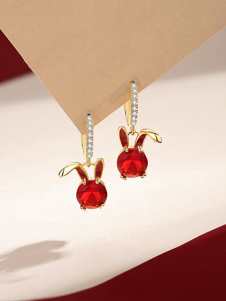 luxurious red rabbit earrings