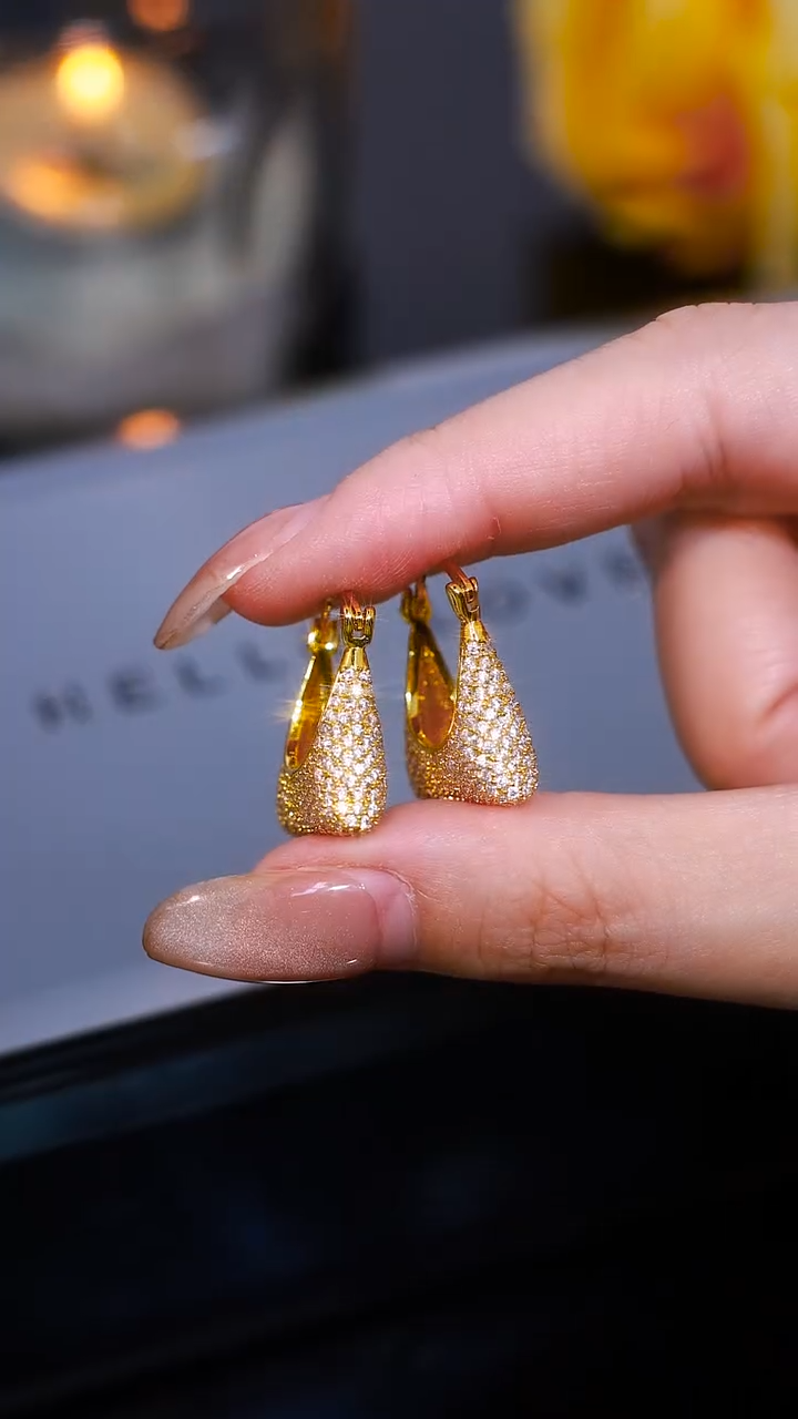 Princess style zirconia earrings(24k gold plated)