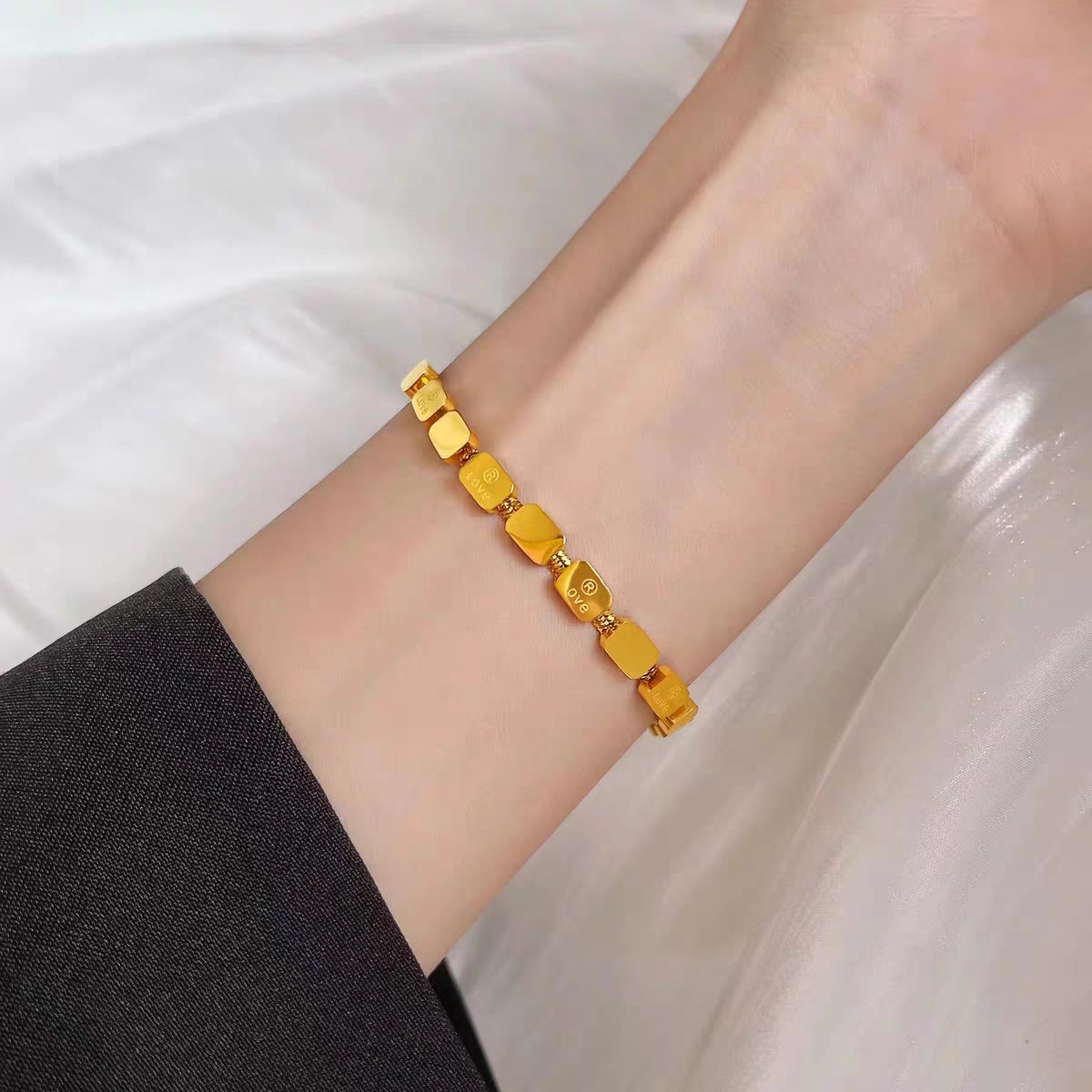 Golden Affection Mesh Bracelet with Love Engravings